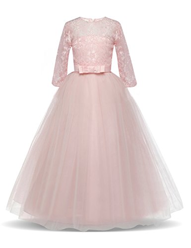 NNJXD Chicas Pompa Bordado Vestido de Bola Princesa Boda Vestir Talla(170) 13-14 años 378 Rosa-A