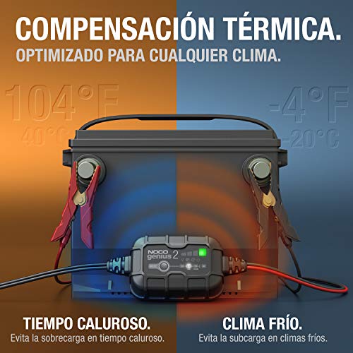 NOCO GENIUS2EU, Inteligente automático de 2A, Cargador 6V y 12V, mantenedor desulfatador de batería con compensación de temperatura