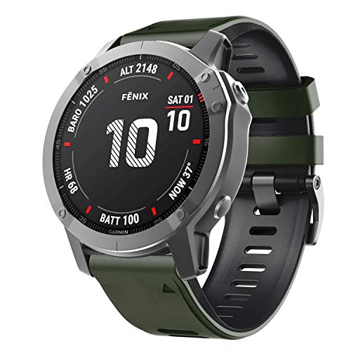 NotoCity Correa Compatible con Fenix 6 Easy Fit 22 mm Pulsera de Silicona para Fenix 6/Fenix 6 Pro/Fenix 5/Fenix 5 Plus/Forerunner 935/945,Negro+Verde Militar