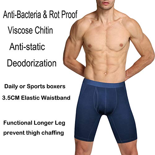 Nuofengkudu Hombre Calzoncillos Largos Deporte Antibacterial Secado Rápido Boxer Ajustados Elástica Ligero Ropa Interior Pack de 4 Underwear (Negro, XL)