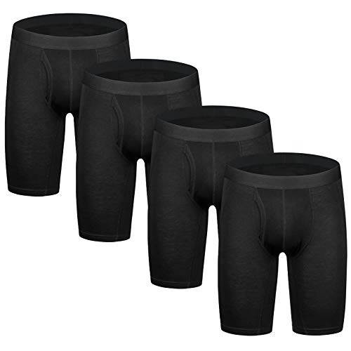 Nuofengkudu Hombre Calzoncillos Largos Deporte Antibacterial Secado Rápido Boxer Ajustados Elástica Ligero Ropa Interior Pack de 4 Underwear (Negro, XL)