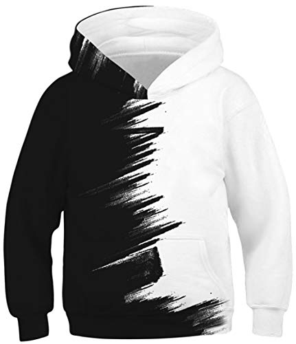 Ocean Plus Niños Sudaderas con Capucha Cool Pullover para Niños Niñas Adolescente Camiseta de Manga Larga (XL (Altura: 155-160cm), Blanco y Negro)