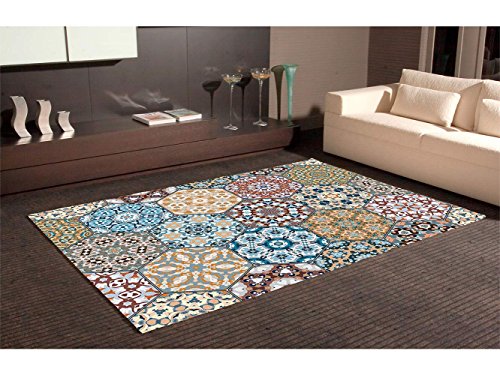 Oedim Alfombra Hexagonos Multicolor PVC | 95 cm x 165 cm | Moqueta PVC | Suelo vinilico | Decoración del Hogar