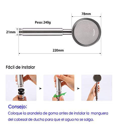 Olliwon Alcachofa de Ducha con Alta Presión Acero Inoxidable Cabezal de Ducha Ahorro de Agua Ducha de Mano, Fácil de Instalar G1 / 2 Ajuste Universal Ducha Alcachofa