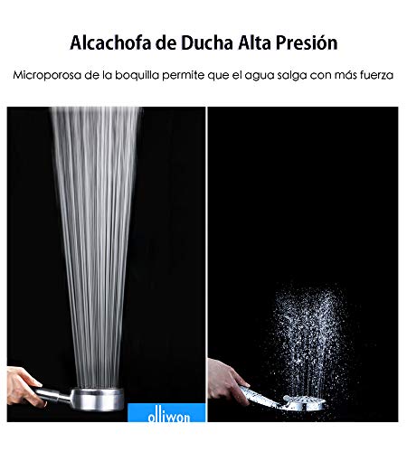 Olliwon Alcachofa de Ducha con Alta Presión Acero Inoxidable Cabezal de Ducha Ahorro de Agua Ducha de Mano, Fácil de Instalar G1 / 2 Ajuste Universal Ducha Alcachofa