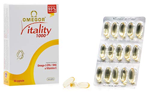 Omegor Vitality 1000 - 90% de Omega-3 TG, EPA 535 mg y DHA 268 mg por Perla, Estructura 90% de Triglicéridos y Destilación Molecular, 2 x 30 Cápsulas