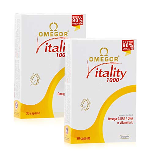 Omegor Vitality 1000 - 90% de Omega-3 TG, EPA 535 mg y DHA 268 mg por Perla, Estructura 90% de Triglicéridos y Destilación Molecular, 2 x 30 Cápsulas