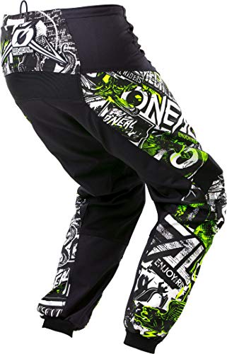 O'NEAL | Pantalones de Motocicleta | Enduro Motocross | Libertad de Movimiento, Acolchados de Goma Protectora | Pantalones Elemento de Ataque | Adultos | Negro Amarillo Neón | Talla 24