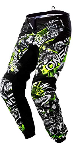 O'NEAL | Pantalones de Motocicleta | Enduro Motocross | Libertad de Movimiento, Acolchados de Goma Protectora | Pantalones Elemento de Ataque | Adultos | Negro Amarillo Neón | Talla 24