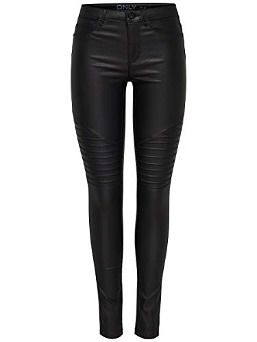 ONLY onlNEW ROYAL REG SK. BIKER COATED NOOS, Pantalones Mujer, Negro (Black), XS/L32 (Talla del fabricante: X-Small)