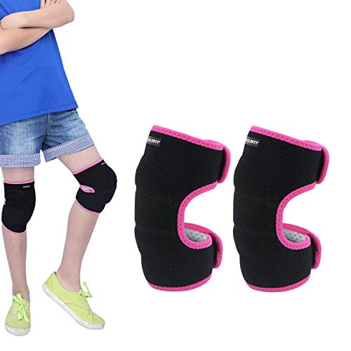 ONT Niños Rodilleras Ajustable Niños Niñas Protector de Apoyo de Rodilla con Almohadilla SBR Engrosada Guardia Envuelve para el Ciclismo Cuesta Abajo Bailando Voleibol Negro-Rosa/S