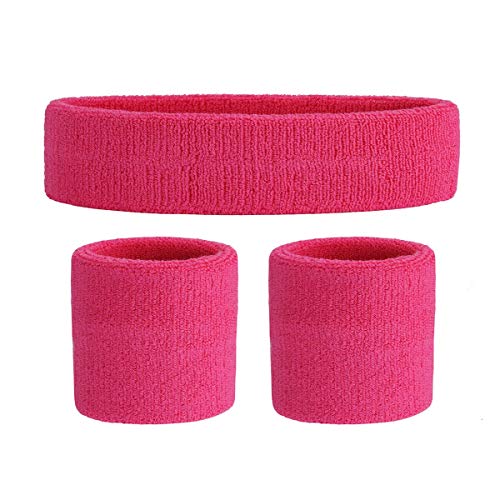 ONUPGO Juego de muñequeras para niños – banda de algodón atlético para el sudor para deportes (1 diadema + 2 pulseras) (rosa)