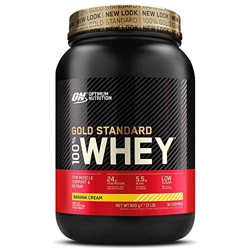 Optimum Nutrition ON Gold Standard 100% Whey Proteína en Polvo Suplementos Deportivos, Glutamina y Aminoacidos, BCAA, Crema de Plátano, 30 Porciones, 900g, Embalaje Puede Variar