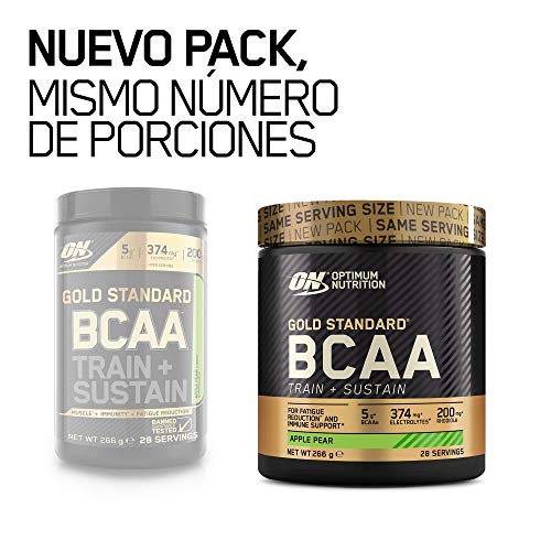 Optimum Nutrition ON Gold Standard BCAA Polvo, Suplementos Deportivos con Aminoacidos, Vitamina C, Zinc, Magnesio y Electrolitos, Manzana y Pera, 28 Porciones, 266g, Embalaje Puede Variar