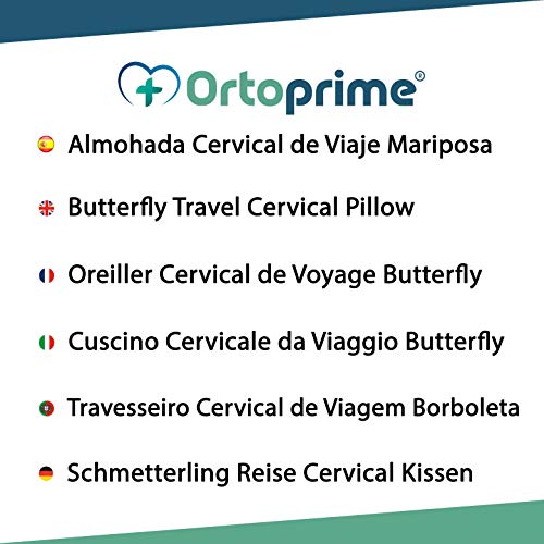 OrtoPrime Almohada Cervical de Viaje Mariposa - Cojín Reposacabezas Viaje - Almohadas Cervicales de Descanso - Cojín Cervical de Viaje - Funda lavable Extraíble