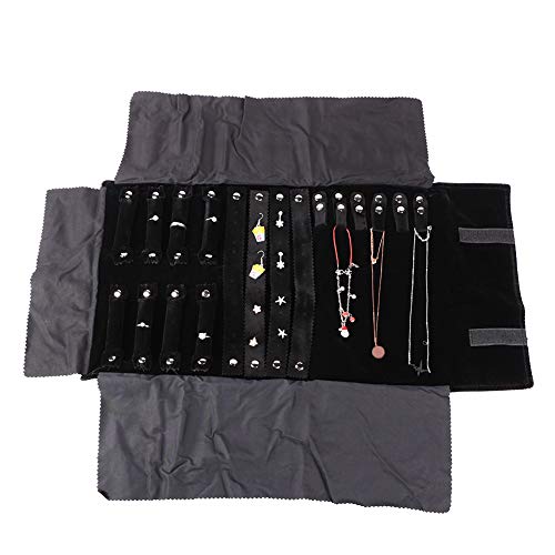 Oumij Rollo de Joyería de Viaje Bolsa de Almacenamiento de Joyas Multifuncional Ligero, Portátil y de Gran Capacidad Rollo Organizador de Joyas para Collares, Pendientes, Pulseras, Anillos, Broches