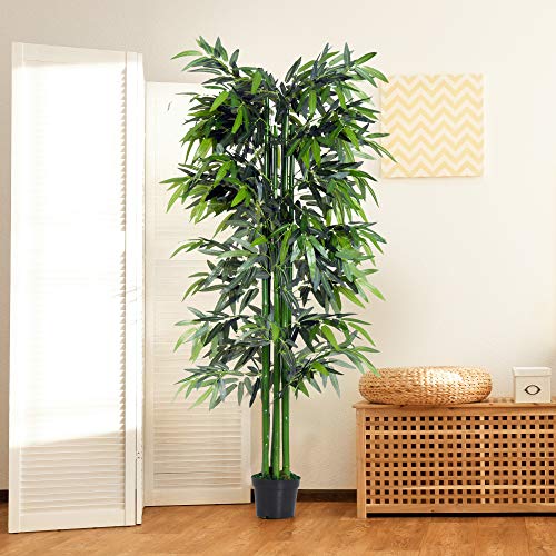 Outsunny Bambú Artificial 180cm con Cañas Naturales Árbol Planta Sintética Decorativa con Maceta Casa Jardín Decoración PE