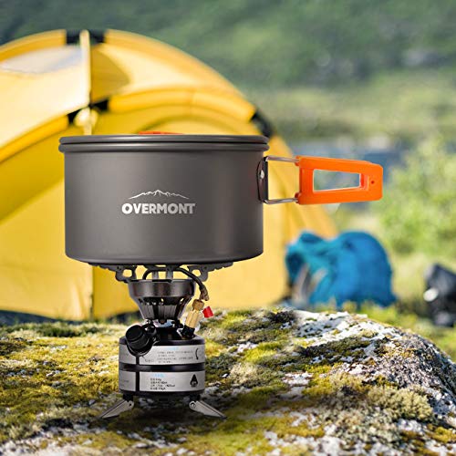 Overmont 14Pcs Kit de Utensilios Cocina Camping Olla Sartén Tetera Vajilla para Acampada Senderismo Excursión al Aire Llibre de Aluminio