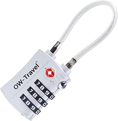 OW-Travel Candado Combinacion Cable Acero Flexible Anti robo. Candado maleta TSA numerico 3 Digitos. Candados mochila y maletas. TSA candado Taquilla Gimnasio. Candado seguridad equipaje Plata 1