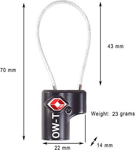 OW-Travel Candado de Cable con Llave TSA, Cable Acero Plastificado. Candado para Taquilla. Candados para mochilas y maletas. Candado Taquilla Gimnasio. TSA Candado Seguridad cable con Llaves Negro 2