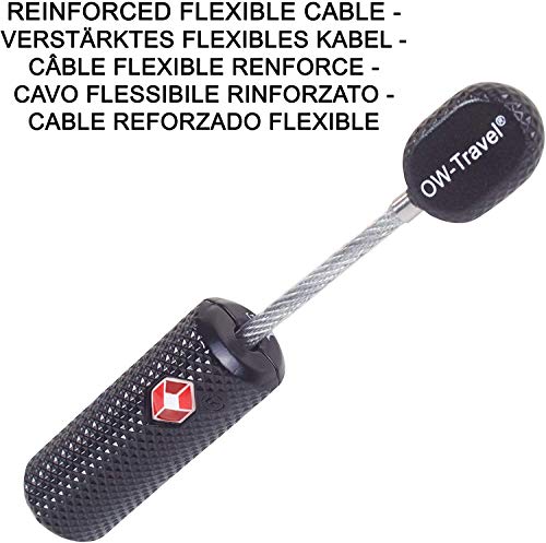 OW-Travel Candado de Cable con Llave TSA, Cable Acero Plastificado. Candado para Taquilla. Candados para mochilas y maletas. Candado Taquilla Gimnasio. TSA Candado Seguridad cable con Llaves Negro 1