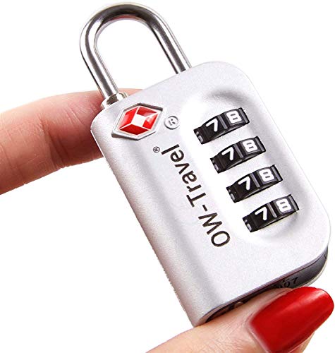 OW-Travel Candado maleta TSA Anti robo. Candado numerico 4 Digitos. Candado Combinacion Taquilla. Candados para mochilas y maletas. Candado Taquilla Gimnasio. TSA Candado seguridad equipaje Plata 1