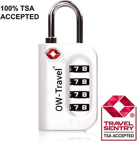 OW-Travel Candado maleta TSA Anti robo. Candado numerico 4 Digitos. Candado Combinacion Taquilla. Candados para mochilas y maletas. Candado Taquilla Gimnasio. TSA Candado seguridad equipaje Plata 1