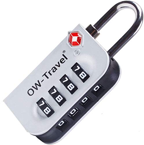 OW-Travel Candado maleta TSA Anti robo. Candado numerico 4 Digitos. Candado Combinacion Taquilla. Candados para mochilas y maletas. Candado Taquilla Gimnasio. TSA Candado seguridad equipaje Plata 1