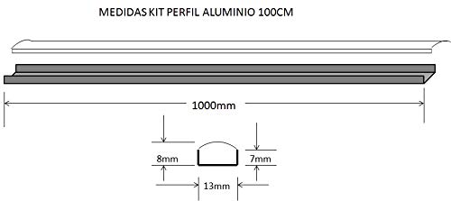 Pack 5x Perfil de Aluminio 1m para Tira de LED con Cubierta Blanca Lechosa. Los tapones de los extremos y clips de montaje incluidos en el Pack.