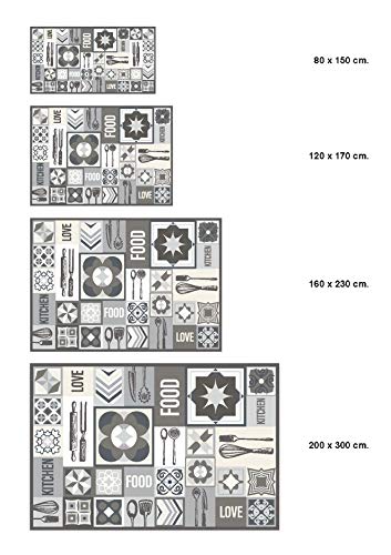 Panorama Alfombra Vinílica Cocina Collage Palabras Baldosas Gris 60x110 cm - Alfombra Cocina Vinilo - Alfombra Salón Antideslizante, Antihongos e Ignífuga - Alfombras Grandes - Alfombras PVC