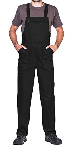 Pantalones con peto de trabajo para hombre, Made in EU, Mono de trabajo, Azur, blanco, rojo, verde, negro (S, Negro)