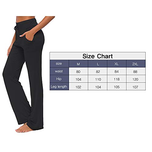 Pantalones De Yoga para Mujer con Bolsillos Cordón De Pierna Ancha Salón Recto Suelto Pantalones De Entrenamiento De Entrenamiento Pantalones De Chándal Casuales Activos (Negro, XXL)