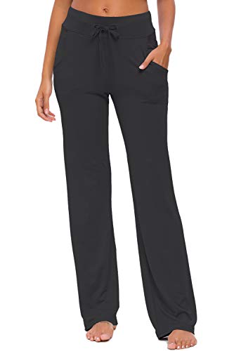 Pantalones De Yoga para Mujer con Bolsillos Cordón De Pierna Ancha Salón Recto Suelto Pantalones De Entrenamiento De Entrenamiento Pantalones De Chándal Casuales Activos (Negro, XXL)