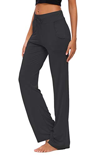 Pantalones De Yoga para Mujer con Bolsillos Cordón De Pierna Ancha Salón Recto Suelto Pantalones De Entrenamiento De Entrenamiento Pantalones De Chándal Casuales Activos (Negro, L)