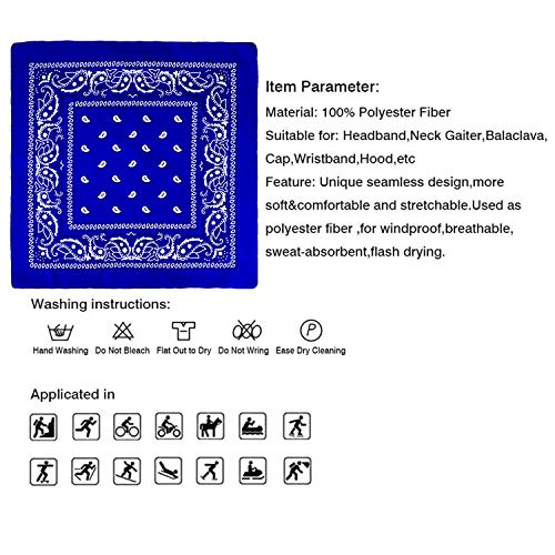 Pañuelos Bandanas de Modelo de Paisley para Cuello Cabeza Multicolor Múltiple para Mujer y Hombre, 12 Piezas Vaquero Diadema Estampado Corbatas Pañuelo Ciclismo, Square Handkerchiefs