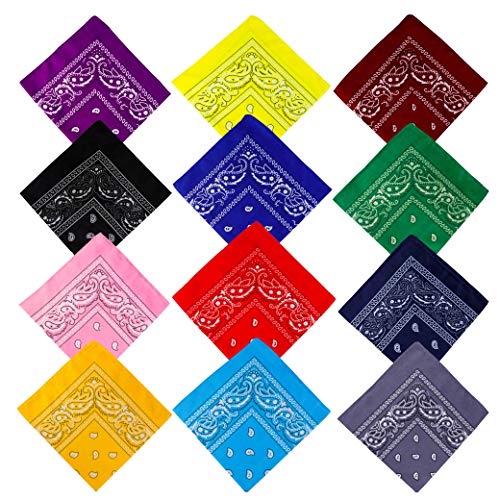 Pañuelos Bandanas de Modelo de Paisley para Cuello Cabeza Multicolor Múltiple para Mujer y Hombre, 12 Piezas Vaquero Diadema Estampado Corbatas Pañuelo Ciclismo, Square Handkerchiefs