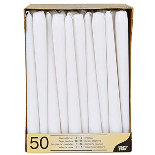 Papstar 17966 50 - Velas (diámetro 2,2 x 25 cm), Blanco, paquete de 50