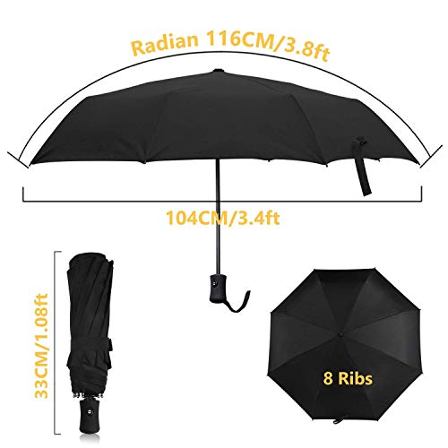 Paraguas Plegable, TechRise Paraguas Plegable Automático Impermeable de Viaje Compacto Resistencia Contra Viento para Viaje para Hombres y Mujeres ( nero)