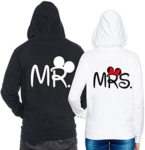 Pareja Sudadera con Capucha King Queen Mr Mrs Hoodie - 1x Suéter Mujer Blanco S