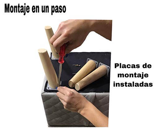 patas para muebles madera haya. Patas cónicas con inclinación, y placa de montaje ya instaladas. Color natural (12 cm natural)