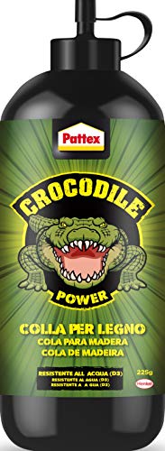 Pattex Crocodile Power Cola para madera, pegamento fuerte para madera para interiores y exteriores*, cola transparente al secar, cola resistente al agua, 1x225g