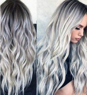 Pelucas de onda gris plateado para mujer con raíces oscuras, largas onduladas, resistentes al calor, para uso diario, fiestas, Halloween, aspecto natural (gris oscuro degradado)