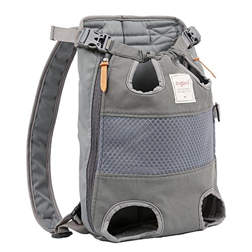 PETTOM Mochila Portaperro para Perro Gato Mascota Pequeño Cachorro Mediano, Transportin Transporte Adjustable Bolsa Delantera Piernas Afuera hasta 12 kg para Viaje Paseo Camping (Gris)