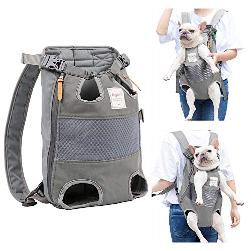 PETTOM Mochila Portaperro para Perro Gato Mascota Pequeño Cachorro Mediano, Transportin Transporte Adjustable Bolsa Delantera Piernas Afuera hasta 12 kg para Viaje Paseo Camping (Gris)