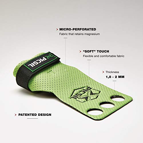 PICSIL Calleras Azor para Cross Training 3 Agujeros Agarre y Protector de Mano o Guantes para Gimnasia Unisex para Hombres y Mujeres en Deportes de Fitness Calistenia Halterofilia (Talla M, Verde)