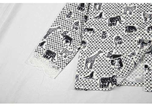 Pijamas De Mujer,Primavera & Conjunto De Pijamas De 2 Piezas De Verano Con Animales De Dibujos Animados Estampado De Satén De Seda De Hielo Mangas De Encaje Ropa De Salón Delgada De Cuerpo Entero R