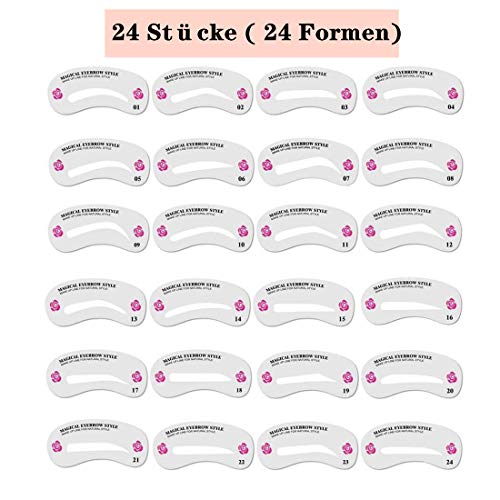 Plantilla De La Ceja,24 Shape Eyebrow Shaping Stencils Grooming Kit, eyebrow shaping stencil reutilizable plantilla maquillaje, Plantilla Ceja Tarjeta de Dibujo de Ceja, Brow Drawing/Grooming