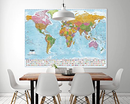 Póster XXL Mapa del mundo con banderas - Versión 2018 (140cm x 100cm)