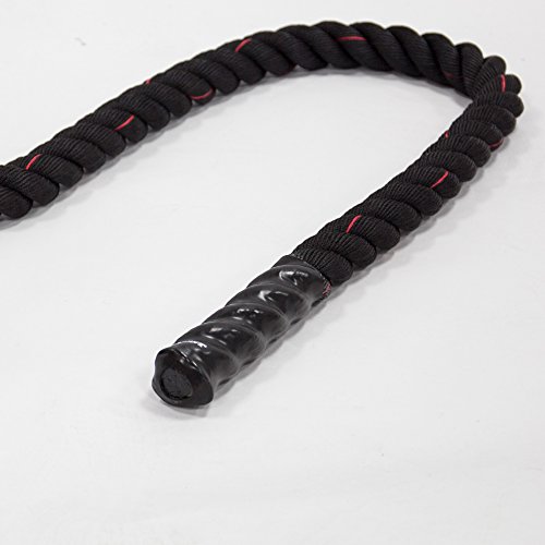 POWRX Battle Rope 9M x 50mm - Cuerda de Batalla Ideal para »Functional Fitness« - Agarre Antideslizante + PDF Workout (Negro)