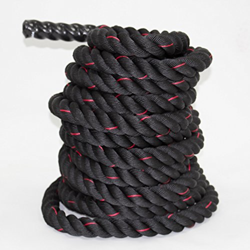 POWRX Battle Rope 9M x 50mm - Cuerda de Batalla Ideal para »Functional Fitness« - Agarre Antideslizante + PDF Workout (Negro)